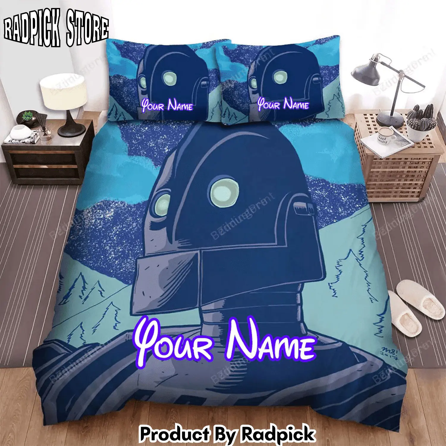 Radpick the iron giant blue machine movie poster bed sheets duvet cover personalized name bedding sets rp3271216